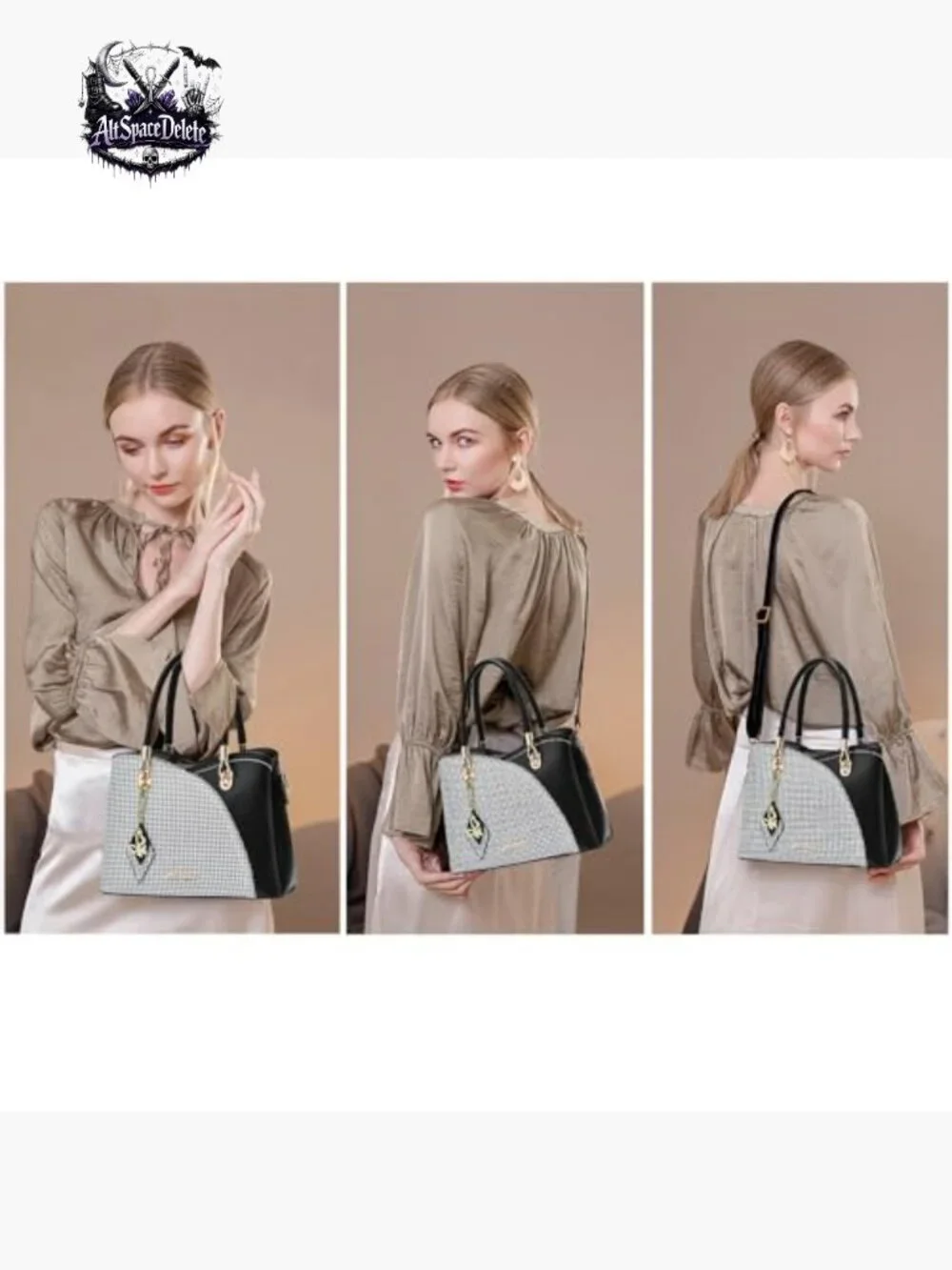 Synthetic Leather Satchel Tote with Adjustable Strap, 3 Compartments_2